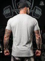 tryon_11_tryon_15_Warrior_T_Shirt_Mockup_Light_Gray_Mockup_Back_the_person_is_posed_a_waist_up_rear_vie